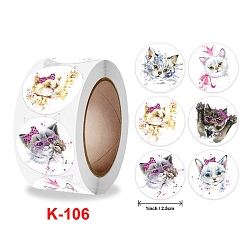 Cat Shape Round Paper Cute Pet Cartoon Sticker Rolls, Decorative Sealing Stickers for Gifts, Party, Kid's Art Craft, Cat Shape, 25mm, 500pcs/roll