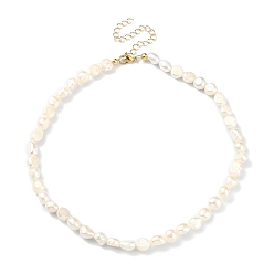 White Natural Pearl Beaded Necklace, Golden Brass Jewelry for Women, White, 15-1/4 inch(38.7cm)