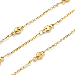 Real 18K Gold Plated 304 Stainless Steel Cable Chains with Heart Link, Soldered, with Spool, Real 18K Gold Plated, 7.5x4x2mm, 10m/roll