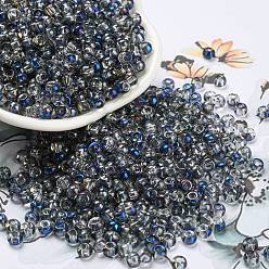 Midnight Blue Iris Glass Seed Beads, Half Plated, Two Tone, Round, Midnight Blue, 6/0, 4x3mm, Hole: 1.4mm