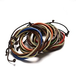 Mixed Color Adjustable Leather Cord Multi-Strand Bracelets, Mixed Color, 53mm, 10x6mm