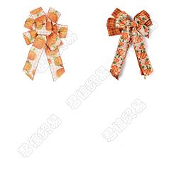 Mixed Color CHGCRAFT 4Pcs 2 Style Pumpkin Pattern Ployester Bowknot Display Decoration, with Tie, for Thanksgiving Day, Mixed Color, 350x220x21mm and 435x290x34mm, 2pcs/style