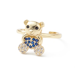 Dark Blue Bear Cubic Zirconia Cuff Ring, Real 16K Gold Plated Brass Open Ring Jewelry for Women, Dark Blue, 2mm, Inner Diameter: 17mm.
