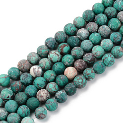 Teal Natural American Turquoise Beads Strands, Frosted, Dyed & Heated, Round, Teal, 6mm, Hole: 1mm, about 59~60pcs/strand, 15.16'(38.5cm)