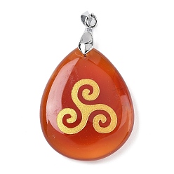 Красный Агат Подвески из натурального сердолика (окрашенные и нагретые), с реечной обшивкой латунными выводами, без кадмия и без свинца, подвеска в виде капли и знака, 31x25x5~7 мм, отверстие : 4.5x4 мм