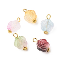 Golden Two Tone Spray Painted Transparent Acrylic Pendants, with Iron Finding, Flower, Golden, 18x12x8.5mm, Hole: 2~2.5mm