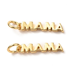 Real 18K Gold Plated Brass Pendants, with Jump Ring, Long-Lasting Plated, Word MAMA, Real 18K Gold Plated, 16.5x3x2mm, Hole: 3mm, Jump Ring: 5x0.8mm