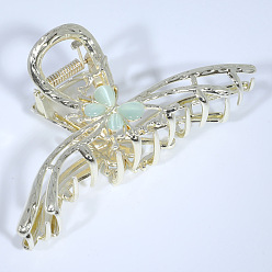 Liquid 4-bead butterfly in light golden green Luxury Zinc Alloy Hair Clip with Liquid Metal and 4 Beads for Women's Hairstyles