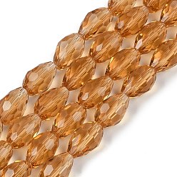 Verge D'or Chapelets de perles en verre, facette, larme, verge d'or, 11x8mm, Trou: 1mm, Environ 57~59 pcs/chapelet, 26.38~26.77 pouce