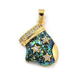 Prussian Blue Christmas Brass Micro Pave Cubic Zirconia Pendant, with Synthetic Opal, Christmas Stocking, Prussian Blue, 20x17.5x6mm, Hole: 5x3mm