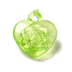 Зелено-Желтый Прозрачные акриловые подвески, сердце с розовым шармом, на день Святого Валентина, зеленый желтый, 23x21x11 мм, отверстие : 2.5 мм, Около 300 шт / 500 г