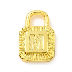 Letter M Eco-friendly Rack Plating Brass Pendants, Cadmium Free & Lead Free, Long-Lasting Plated, Lock with Alphabet, Real 18K Gold Plated, Letter.M, 15x10x3mm, Hole: 3.5x4mm