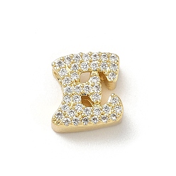 Letter E Латунные микро проложить кубического циркония прелести, без кадмия и без свинца, долговечный, реальный 18 k позолоченный, Письмо E, 10x9.5x4.5 мм, отверстие : 2x3.5 мм