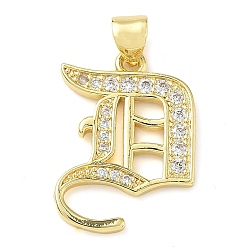 Letter D Латунные микро проложить кубического циркония подвески, стойки покрытие, без свинца и без кадмия, долговечный, реальный 18 k позолоченный, буквы, Буква D, 22.5x15.5x1.8 мм, отверстие : 3.5x5 мм