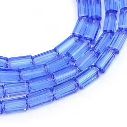 Royal Blue Transparent Glass Bead Strands, Tube, Royal Blue, 6~6.5x3x3mm, Hole: 1mm, about 80pcs/strand, 20 inch