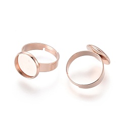 Rose Gold Adjustable 201 Stainless Steel Finger Rings Components, Pad Ring Base Findings, Flat Round, Rose Gold, Size 7, 17~17.5mm, Tray: 12mm