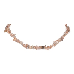 Sunstone Natural Sunstone Chip Beaded Necklace, Stainless Steel Color, 15.94~15.98 inch(40.5~40.6cm)