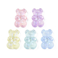 Mixed Color Transparent Acrylic Beads, Glitter Powder, Bear, Mixed Color, 18.5x12x8mm, Hole: 1.6mm, about 445pcs/500g