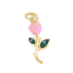 Pink Латунные подвески, с эмалью, , реальный 18 k позолоченный, без кадмия и без свинца, розовые, 14x8x4.5 мм, отверстие : 3.5 мм
