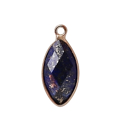 Lapis Lazuli Natural Lapis Lazuli Pendants, with Golden Plated Brass Edge, Faceted, Horse Eye Charms, 17x9mm