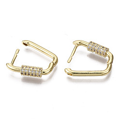Clear Brass Micro Pave Cubic Zirconia Huggie Hoop Earring, Oval, Nickel Free, Real 16K Gold Plated, Clear, 22x15x5mm, Pin: 1.3mm