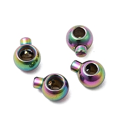 Rainbow Color Ионное покрытие (ip) 304 обжимные бусины из нержавеющей стали, круглые, Радуга цветов, 4.5x3.5x2.5 мм, отверстие : 1 мм