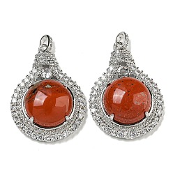 Красный Камень Натуральная красная яшма с подвесками из прозрачного кубического циркония, подвески для лампочек со стойкой, латунные фурнитуры, платина, без кадмия и без свинца, 35x25x8.8~9.6 мм, отверстие : 2.8x3.9 мм