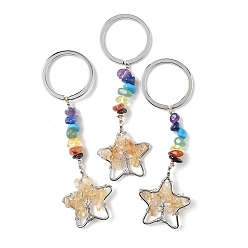 Желтый Кварц Звездные латунные желтые кварцевые брелки, с железом, платина, 96~100 мм