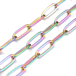 Rainbow Color Ion Plating(IP) 304 Stainless Steel Paperclip Chains, Soldered, with spool, Rainbow Color, Link: 12x4x1mm, about 32.8 Feet(10m)/roll