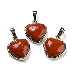 Red Jasper Natural Red Jasper Pendants, Heart Charms with Platinum Plated Brass Snap on Bails, 20.5x17.5x7mm, Hole: 4x8mm