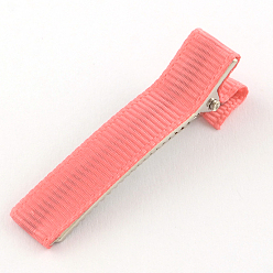 Salmon Hair Accessories Iron Alligator Hair Clips, with Grosgrain Ribbon, Salmon, 49~49.5x10~11mm