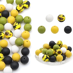Yellow Green Food Grade Silicone Focal Beads, Silicone Teething Beads, Yellow Green, 15mm, 50pcs/set