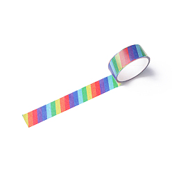 Stripe Rainbow Adhesive Paper Tape, Colorful Stripe Tape, for Card-Making, Scrapbooking, Diary, Planner, Envelope & Notebooks, Stripe Pattern, 15mm, about 3.28 Yards(3m)/Roll
