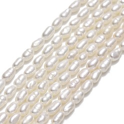 Lin Brins de perles de culture d'eau douce naturelles, riz, linge, 4~5x2.5~3mm, Trou: 0.5mm, Environ 75~88 pcs/chapelet, 14.57'' (37 cm)