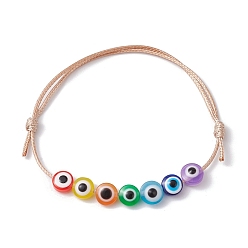 Colorful Resin Evil Eye Braided Bead Bracelet, Adjustable Bracelet, Colorful, Inner Diameter: 2-1/8~3-3/4 inch(5.4~9.5cm)