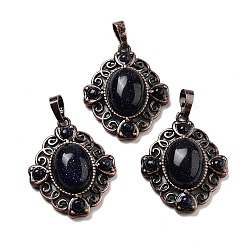 Камень с Пылевым Золотом Синтетические подвески с ромбами из синего золота и камня, подвески из латуни красного медного тона, 34x27x8 мм, отверстие : 8x5 мм