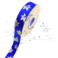 Blue 48 Yards Thanksgiving Day Polyester Satin Ribbons, Gold Stamping Maple Leaf, Blue, 1 inch(25mm), about 48.00 Yards(43.89m)/Roll