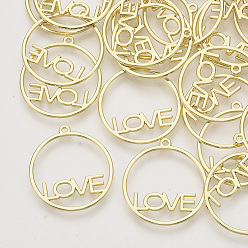 Light Gold Стойки из пластика с открытыми задними подвесками, для diy уф смолы, эпоксидная смола, Прессованные цветочные украшения, круглое кольцо с любовью, золотой свет, 29x26x1.5 мм, отверстие : 1.5 мм