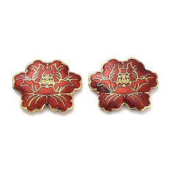 Темно-Красный Бусины ручной работы перегородчатой, цветок, золотые, темно-красный, 30.5x38x6.5 мм, отверстие : 1.8 мм