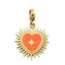 Оранжевый 304 подвеска из эмали из нержавеющей стали, с карабин-лобстерами , ионное покрытие (ip), реальный 14 k позолоченный, Сердце звездочкой, оранжевые, 33 мм