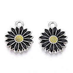 Черный Подвески из эмали и сплава, маргаритка, разноцветные, чёрные, 16x13x2 мм, отверстие : 2 мм