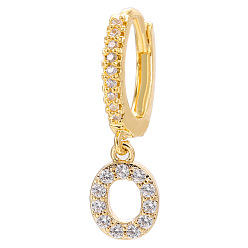 Letter O Clear Cubic Zirconia Initial Letter Dangle Hoop Earrings, Golden Brass Jewelry for Women, Letter.O, 22mm