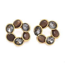 Верблюжий Цветок 304 из нержавеющей стали серьги стержня, со стеклом и глазом кошки, ионное покрытие (ip), золотые, верблюжие, 30.5x28 мм