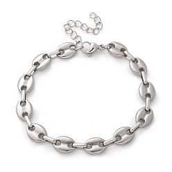 Нержавеющая Сталь Цвет 304 браслеты-цепочки с овальными звеньями из нержавеющей стали для мужчин и женщин, ссылка на кофейные зерна, цвет нержавеющей стали, 8-1/8 дюйм (20.5 см), ссылка: 12.5x9x3 mm