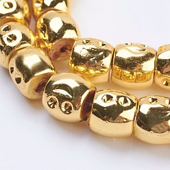 Golden Plated Non-magnetic Synthetic Hematite Beads Strands, Smooth Surface, Drum, Golden Plated, 10x9.5x9mm, Hole: 1mm, about 49pcs/strand, 16.3 inch(41.5cm)