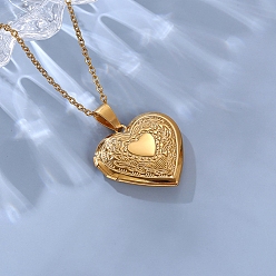 Golden Stainless Steel Heart Pendant Necklaces, Photo Locket Necklaces, Golden, 17.72 inch(45cm)