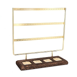 Golden Iron 3-Tier Finger Ring &  Earring Display Stand, with Burlap & Wood Base, Golden, 25x9x24.8cm