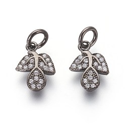 Черный Цвет Металла Брелки из экологически чистой латуни с микропаве и кубическим цирконием, без свинца и без кадмия, прозрачные, лист, металлический черный , 11.5x8.5x2.5 мм, отверстие : 3 мм