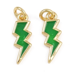 Зеленый Латунь эмаль прелести, молнии, с прыжковых колец, стойки покрытие, реальный 18 k позолоченный, без свинца и без кадмия, долговечный, зелёные, 14x5x2 мм, отверстие : 2.2 мм