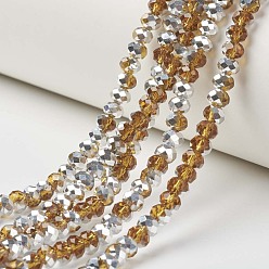 Dark Goldenrod Electroplate Transparent Glass Beads Strands, Half Silver Plated, Faceted, Rondelle, Dark Goldenrod, 3.5x3mm, Hole: 0.4mm, about 123~127pcs/strand, 13.7~14.1 inch(35~36cm)